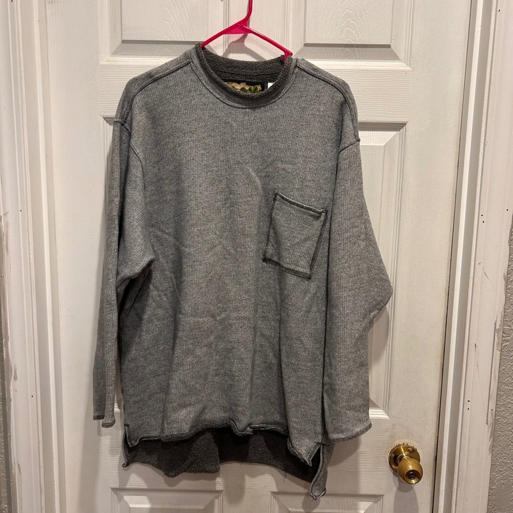 Mod-O-Doc Gray Cotton Big Size Pullover Sweatshirt With Pocket OSFM Vintage Cozy